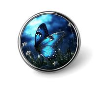 Round Butterfly Night Brooch Classic Mini Pin 1 Inch Aluminum Alloy Lapel Pin Personalized Button Badge for Backpack Hat Suit Jacket Clothing Decoration