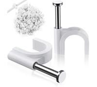 Round Cable Clips, 100Pcs 6mm Electrical Cable Wall Clip - Nail Clips Cable Management, Steel Nails Tacks Holder for Organizing Electric Wires Cables Line TV (White)