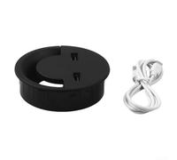 Round Cable Management Grommet, With Dual USB Charging Ports, Desk Wire Hole Cover Table Power Socket Cord Organizer Black(60mm)