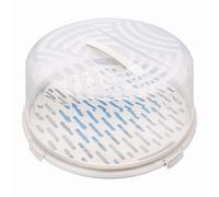 BranQ Home essential Round Cake Container with High Coverage, Convenient Carry Handle and Cooling Insert, Plastic (PP) BPA Free, Cream/Clear, 334 x 156 mm