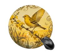 Round Canary Jasmine Branch Mouse Pad Non-Slip Rubber Small Cute Mouse Pad Mini Travel Gaming Mousepad Washable Funny Computer Mat Waterproof for Laptop Office Home Men Women
