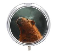 Round Capybara with Eyes Closed Pill Organizer Pill Box 3 Compartment Portable Travel Medicine Case Daily Mini Compact Medicine Container Storage Vitamin Supplement Dispenser