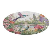 Round Carpet Bathroom Floor Mats Rug Coral Velvet Floor Mat Garden with Birds and Flowers Printed Area Rug Pad for Toilets Bathrooms Rooms and Offices 35.4 Inch