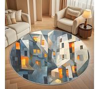 Round Carpet Rug for Under Dining Table 100cm, 8mm Short Pile Anti Slip Abstract Geometric Architectural Art Round Carpet Machine washable, Grey Circle Rugs For Bedroom Bedside and Sofa Side