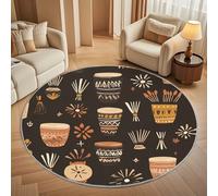 Round Carpet Rug for Under Dining Table 100cm, 8mm Short Pile Anti Slip African Art Vase Print Round Carpet Machine washable, Black Circle Rugs For Bedroom Bedside and Sofa Side