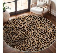 Round Carpet Rug for Under Dining Table 100cm, 8mm Short Pile Anti Slip Animal Leopard Print Round Carpet Machine washable, Black And Gold Circle Rugs For Bedroom Bedside and Sofa Side