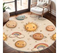 Round Carpet Rug for Under Dining Table 100cm, 8mm Short Pile Anti Slip Fantasy Cartoon Starry Sky Round Carpet Machine washable, Light-Colored Circle Rugs For Bedroom Bedside and Sofa Side