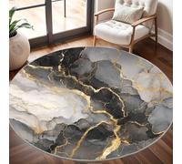 Round Carpet Rug for Under Dining Table 100cm, 8mm Short Pile Anti Slip Gilded Marble Pattern Round Carpet Machine washable, Gray Circle Rugs For Bedroom Bedside and Sofa Side