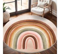 Round Carpet Rug for Under Dining Table 100cm, 8mm Short Pile Anti Slip Minimal Rainbow Illustration Round Carpet Machine washable, Earth Color Circle Rugs For Bedroom Bedside and Sofa Side
