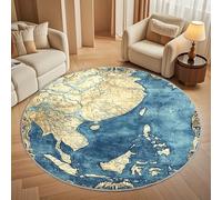 Round Carpet Rug for Under Dining Table 100cm, 8mm Short Pile Anti Slip Venice Watercolor Map Texture Round Carpet Machine washable, Indigo Circle Rugs For Bedroom Bedside and Sofa Side