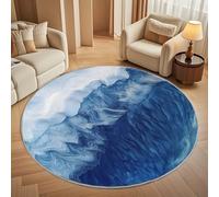Round Carpet Rug for Under Dining Table 120cm, 8mm Short Pile Anti Slip Abstract Glacier Pattern Round Carpet Machine washable, Blue Circle Rugs For Bedroom Bedside and Sofa Side