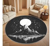 Round Carpet Rug for Under Dining Table 120cm, 8mm Short Pile Anti Slip Abstract Mountain Moon Round Carpet Machine washable, Black Circle Rugs For Bedroom Bedside and Sofa Side