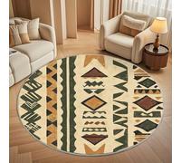 Round Carpet Rug for Under Dining Table 120cm, 8mm Short Pile Anti Slip African Tribal Symbol Print Round Carpet Machine washable, Light Yellow Circle Rugs For Bedroom Bedside and Sofa Side