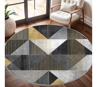 Round Carpet Rug for Under Dining Table 120cm, 8mm Short Pile Anti Slip Geometric Triangle Art Round Carpet Machine washable, Dark Gray Circle Rugs For Bedroom Bedside and Sofa Side