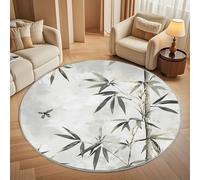 Round Carpet Rug for Under Dining Table 160cm, 8mm Short Pile Anti Slip Bamboo jungle Dragonfly Pattern Round Carpet Machine washable, Light Gray Circle Rugs For Bedroom Bedside and Sofa Side