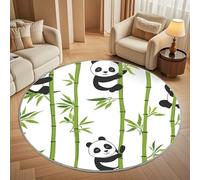 Round Carpet Rug for Under Dining Table 160cm, 8mm Short Pile Anti Slip Cartoon Panda Bamboo Print Round Carpet Machine washable, White Circle Rugs For Bedroom Bedside and Sofa Side