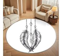 Round Carpet Rug for Under Dining Table 180cm, 8mm Short Pile Anti Slip Hand-Painted Feather Pattern Round Carpet Machine washable, White Circle Rugs For Bedroom Bedside and Sofa Side