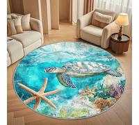 Round Carpet Rug for Under Dining Table 180cm, 8mm Short Pile Anti Slip Ocean Turtle Starfish Pattern Round Carpet Machine washable, Retro Style Circle Rugs For Bedroom Bedside and Sofa Side