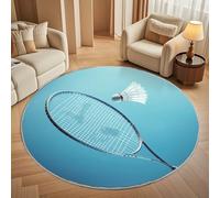 Round Carpet Rug for Under Dining Table 180cm, 8mm Short Pile Anti Slip Sports Badminton Theme Round Carpet Machine washable, Light Blue Circle Rugs For Bedroom Bedside and Sofa Side