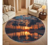Round Carpet Rug for Under Dining Table 180cm, 8mm Short Pile Anti Slip Sunset Dune Lake Round Carpet Machine washable, Natural Landscape Circle Rugs For Bedroom Bedside and Sofa Side