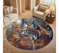 Round Carpet Rug for Under Dining Table 200cm, 8mm Short Pile Anti Slip Animal Lynx Theme Round Carpet Machine washable, Brown Circle Rugs For Bedroom Bedside and Sofa Side