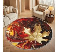 Round Carpet Rug for Under Dining Table 200cm, 8mm Short Pile Anti Slip Autumn Maple Leaf Round Carpet Machine washable, Scarlet Fluid Circle Rugs For Bedroom Bedside and Sofa Side