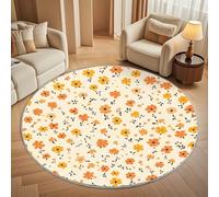 Round Carpet Rug for Under Dining Table 200cm, 8mm Short Pile Anti Slip Cartoon Daisy Print Round Carpet Machine washable, Beige Circle Rugs For Bedroom Bedside and Sofa Side