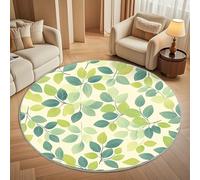 Round Carpet Rug for Under Dining Table 200cm, 8mm Short Pile Anti Slip Plant Leaf Print Round Carpet Machine washable, Sage Green Circle Rugs For Bedroom Bedside and Sofa Side