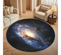Round Carpet Rug for Under Dining Table 200cm, 8mm Short Pile Anti Slip Space Galaxy Theme Round Carpet Machine washable, Blue Circle Rugs For Bedroom Bedside and Sofa Side