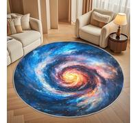 Round Carpet Rug for Under Dining Table 200cm, 8mm Short Pile Anti Slip Starry Sky Vortex Pattern Round Carpet Machine washable, Dark Blue Circle Rugs For Bedroom Bedside and Sofa Side