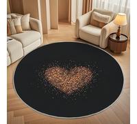 Round Carpet Rug for Under Dining Table 80cm, 8mm Short Pile Anti Slip Golden Glitter Love Round Carpet Machine washable, Black Circle Rugs For Bedroom Bedside and Sofa Side