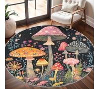 Round Carpet Rug for Under Dining Table 80cm, 8mm Short Pile Anti Slip Magic Mushroom Print Round Carpet Machine washable, Colorful Circle Rugs For Bedroom Bedside and Sofa Side