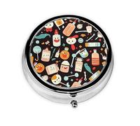 Round Cartoon Pill Box for Pocket Handbag 3 Compartments Cute Portable Travel Pill Box for Vitamins Cod Liver Oil Unique Gift
