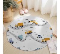 Round Cartoon Rug 60cm, Non-Slip Washable Area Rugs for Bedroom Cute Transportation Engineering Vehicles Soft Printed Carpet Non-Shedding Living Room Kitchen and Playroom Available Color