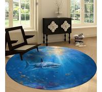Round Cartoon Style Area Rugs for Living Room, Ocean Animals Sharks Circle Carpet 150 cm, Washable Circle Non Slip Rugs, Short Pile Floor Round Carpet for Bedroom Easy Care