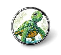 Round Cartoon Turtle Pattern Brooch Classic Mini Pin 1 Inch Aluminum Alloy Lapel Pin Personalized Button Badge for Backpack Hat Suit Jacket Clothing Decoration