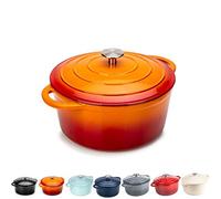 Round Casserole Dish - Cast Iron Cauldron Induction and Gas Safe Non Stick Dutch Oven Roasting Cooker - with Lid - 10 Year Gurantee (2.7L Casserole, Orange)