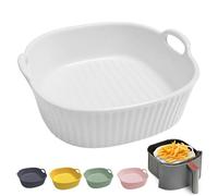 Round Casserole Dish Ceramic Casserole Dish for Hot Air Fryer 17.5 x 16 x 5.5 cm, Lasagne Mould, Casserole Dish, Colourful Glazed Baking Mould Round, for Lasagna, Fries, Soup (White)