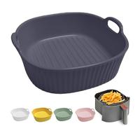 Round Casserole Dish Ceramic Casserole Dish for Hot Air Fryer 17.5 x 16 x 5.5 cm, Lasagne Mould, Casserole Dish, Colourful Glazed Baking Mould Round, for Lasagna, Fries, Soup (Dark Grey)