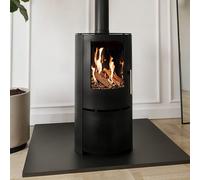 Round Cast Iron 5kW Log Burning Multi-Fuel Stove in Black - AmberGlo
