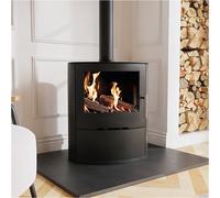 Round Cast Iron Log Burning Multi-Fuel Stove in Black - 6.9kW - AmberGlo