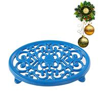 Round Cast Iron Trivet Royal Blue Trivet Mats Metal Trivets for Kitchen Dining Table Oval Shape, Blue