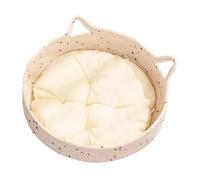 Round Cat Bed - 13.78 x 13.78 x 5.12 Inch Cotton Rope, Cute Nest Cushion for Indoor, Soothing Sleeping Aid, Living Room of the Apartment, Student Dorm, Scratching Station for Puppies, Si