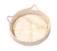 Round Cat Bed - Cute Indoor Cat Bed for Comfort Cotton Rope Nest Cushion with Soft Padding, Cosy Soothing Design, Ideal for Home, Student Dorm, Apartment, 35 x 35 x 13 cm