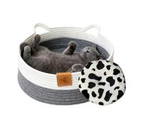 Round Cat Bed - Washable Cotton Rope with Mat, Woven Cat Basket for Indoor Cats - for Indoor Dogs, Rabbits, Small Dogs, All Seasons, Bedrooms, Living Rooms, Dormitories, Toy and Storage
