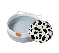 Round Cat Bed - Woven Cotton Rope Bed, Soft Mat Included, Pet Nest, Durable Handmade Sleeping Space, Decorative Storage Design | Rest Area