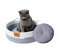 Round Cat Bed - Woven Cotton Rope Bed, Soft Mat Included, Pet Nest, Durable Handmade Sleeping Space, Decorative Storage Design | Rest Area