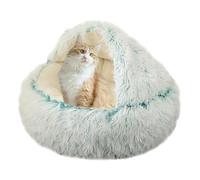 Round Cat Calming Bed, Indoor Cat Cave Hooded Plush Dog Cushion Warm Plush Pet Cushion Sofa for Kittens and Puppy, Non-Slip Donut Dog Nest Pet Sleeping Pillow (Diameter: 50cm,Green)