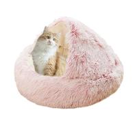 Round Cat Calming Bed, Indoor Cat Cave Hooded Plush Dog Cushion Warm Plush Pet Cushion Sofa for Kittens and Puppy, Non-Slip Donut Dog Nest Pet Sleeping Pillow (Diameter: 65cm,Pink)