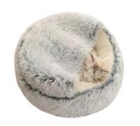 Round Cat Calming Bed, Indoor Cat Cave Hooded Plush Dog Cushion Warm Plush Pet Cushion Sofa for Kittens and Puppy, Non-Slip Donut Dog Nest Pet Sleeping Pillow (Diameter: 50cm,Grey)